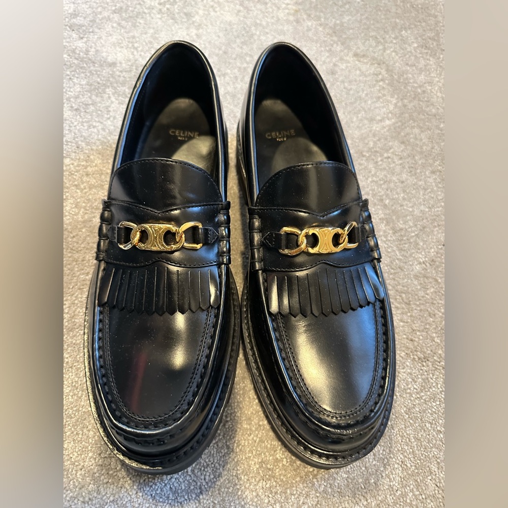 Celine Black Loafers with Gold Accent